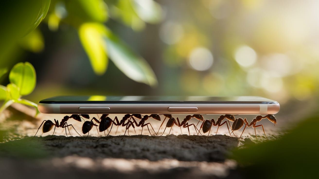 Ants Carry Modern Smartphone Across Forest Floor