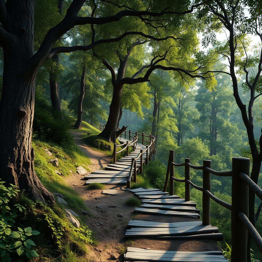 Lush Trail Through a Vibrant Mix Forest