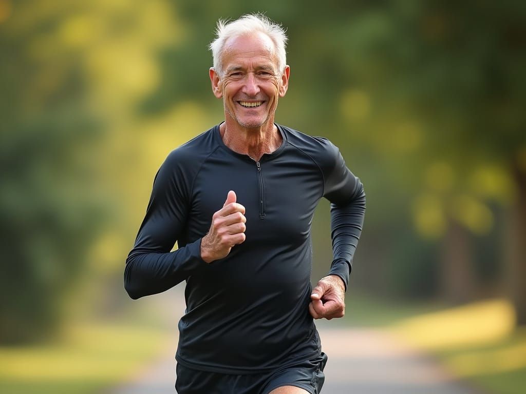 Determined Senior Man Runs Through Summer