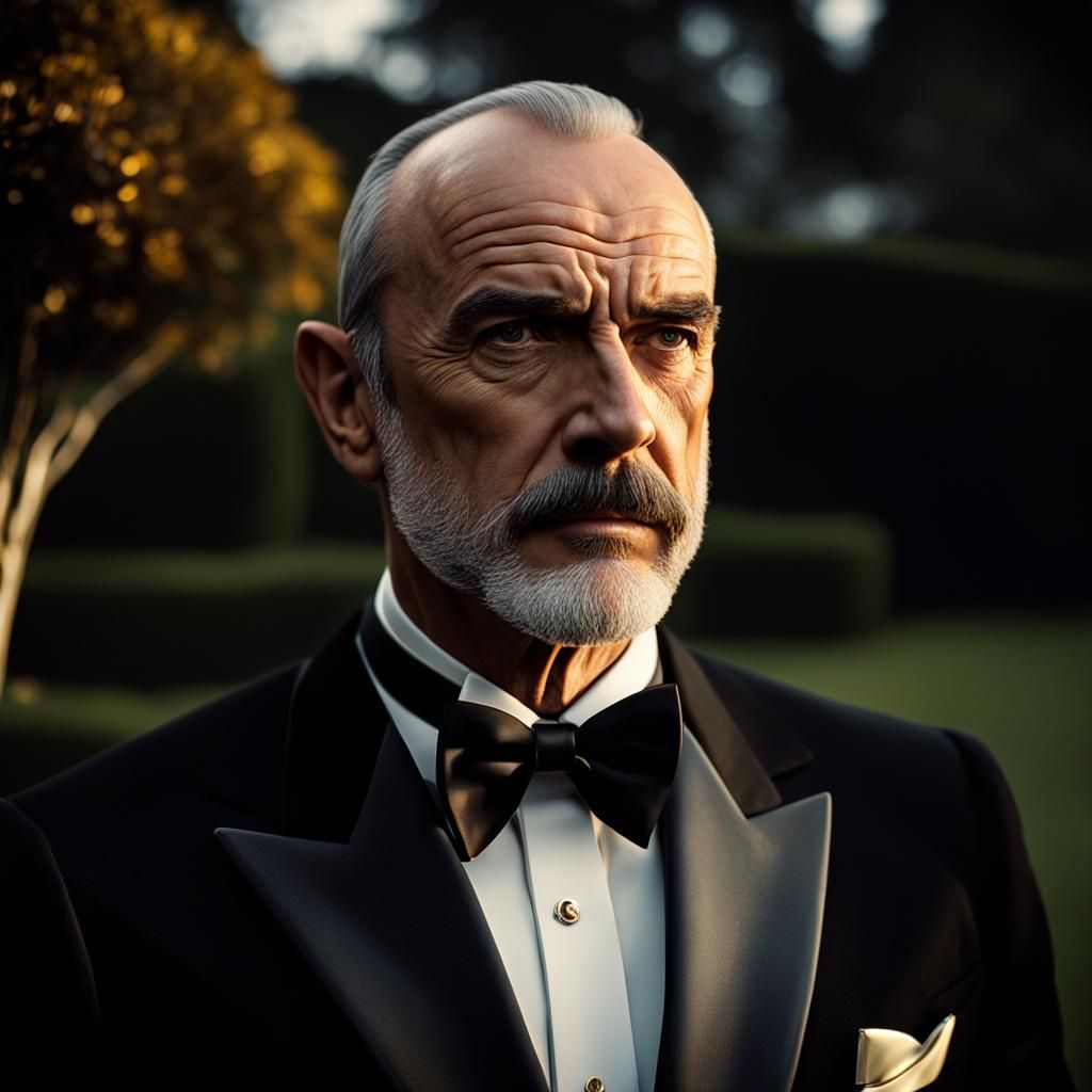 Hyperrealistic Portrait of Bond in Tuxedo