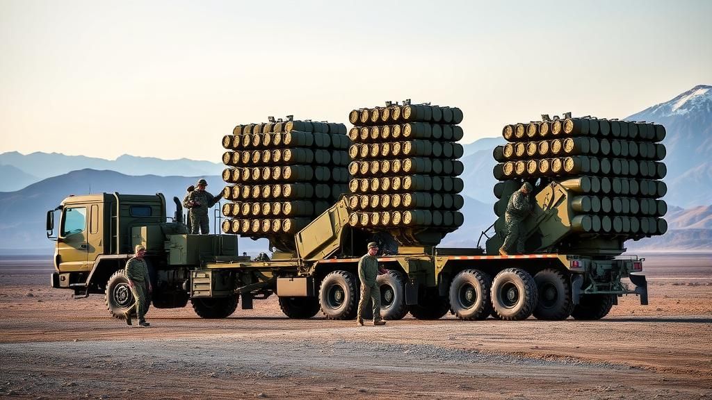 The Jobaria Defense Systems Multiple Cradle Launcher, also called Jahanam Launcher, Jobaria MLRS JDS Multiple Cradle Lau...