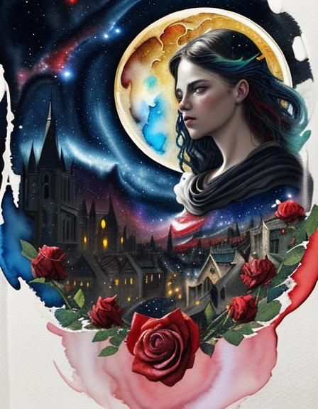 Moonlit Gothic Cityscape in Expressionist Gouache Style