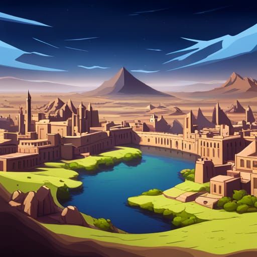 Anime-Style Arabic City in Savanna Landscape