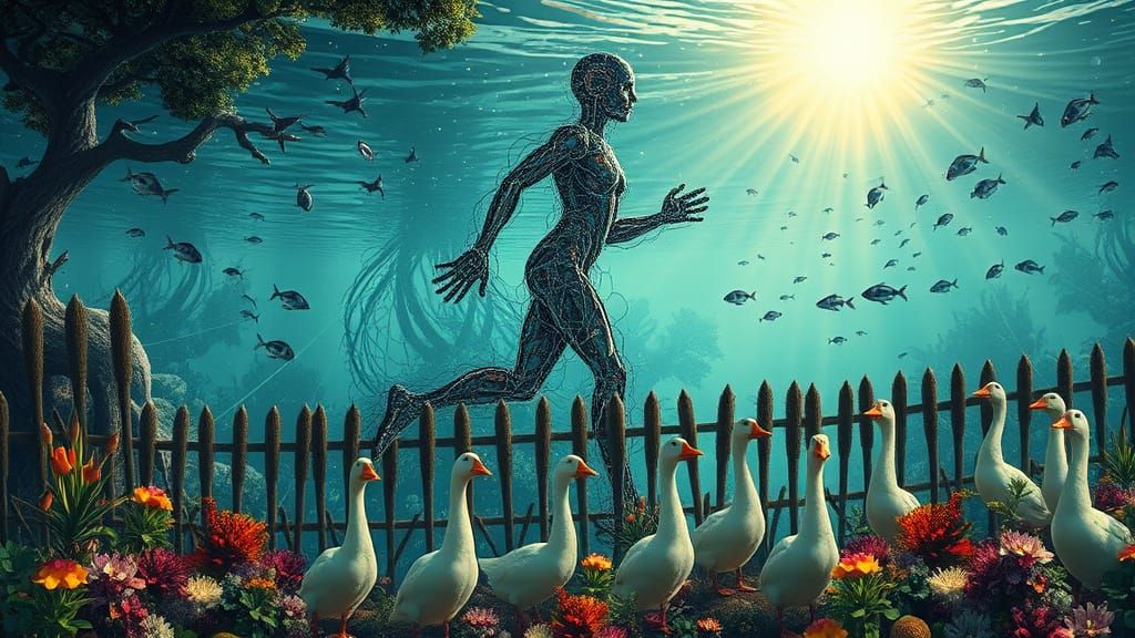 Surreal Underwater World of Mirrored Fractals and Marine Lif...