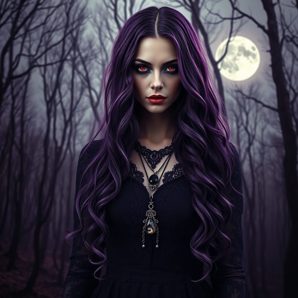 Gothic Portrait of a Woman in a Dark Forest