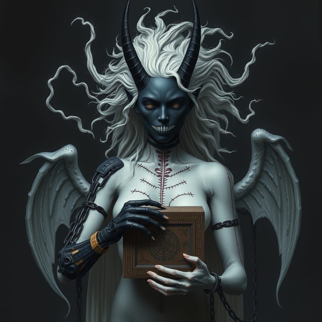 Mystical Stitched Woman with Robotic Arm