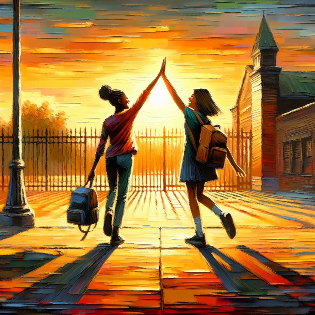 Friends Celebrate School's End in Neo-Impressionist Style