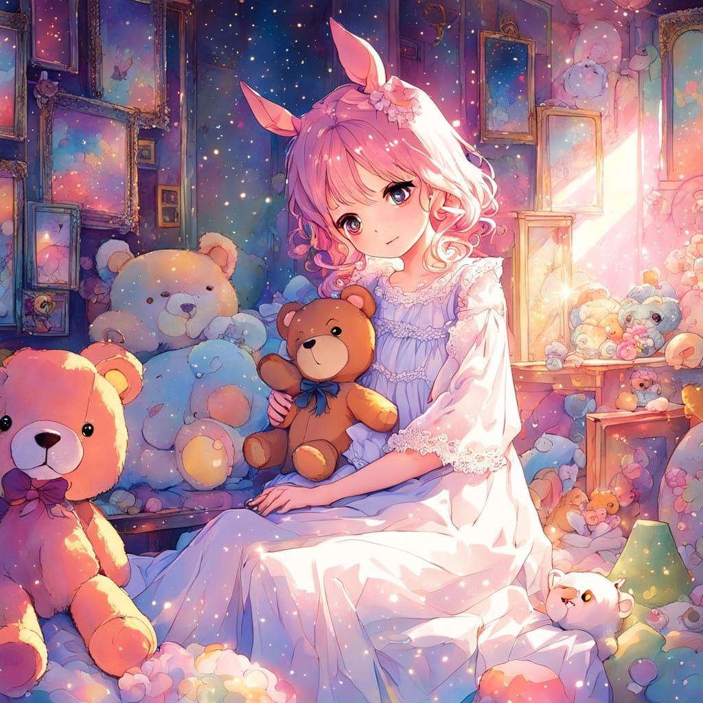 Pastel Pink Princess in Soft, Moonlit Serenity