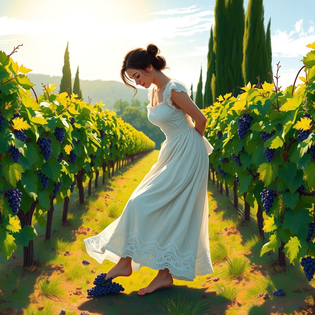 Grape Harvest: Impressionist Woman in Vineyard