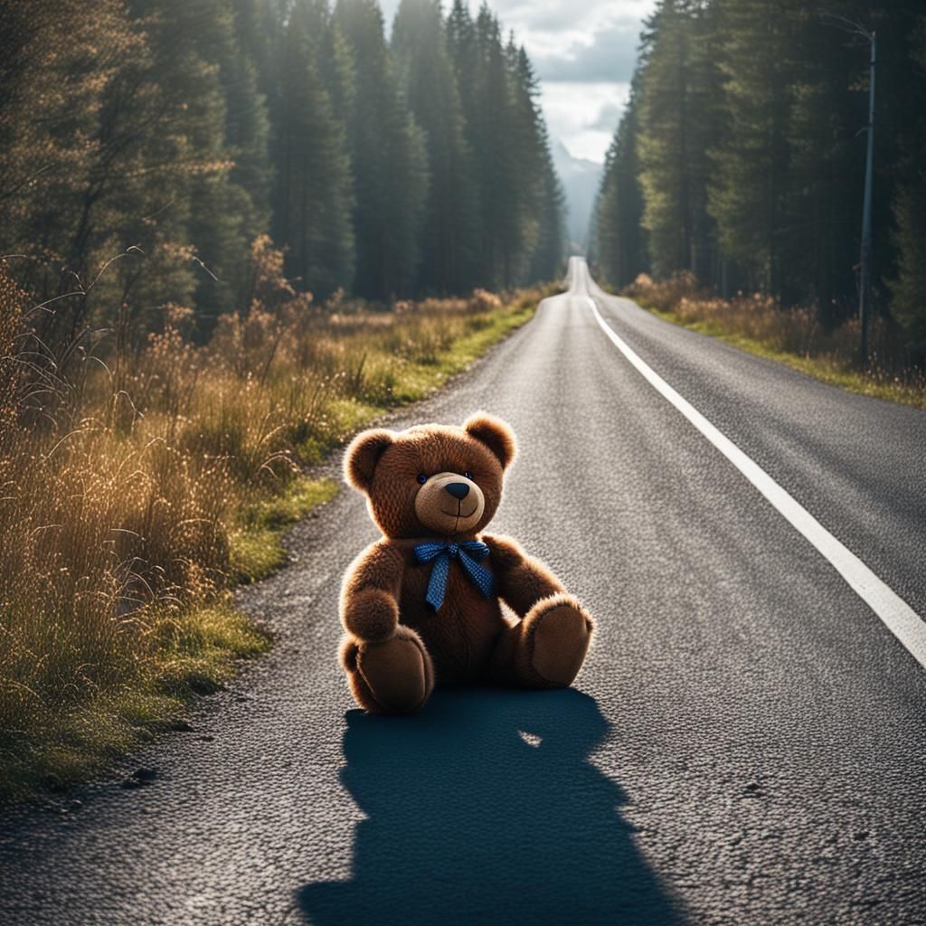 Lost Teddy Bear on Roadside