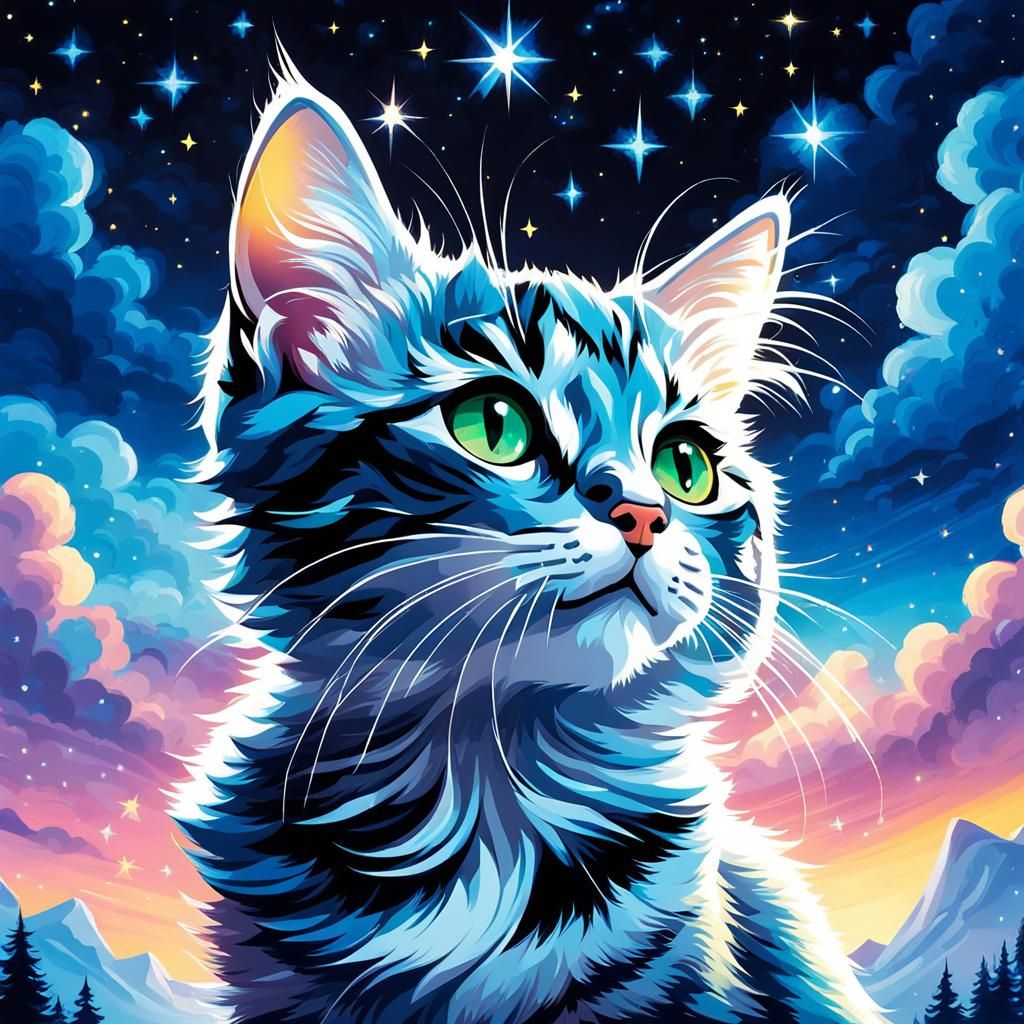 Starlight Cat in Starry Night Sky