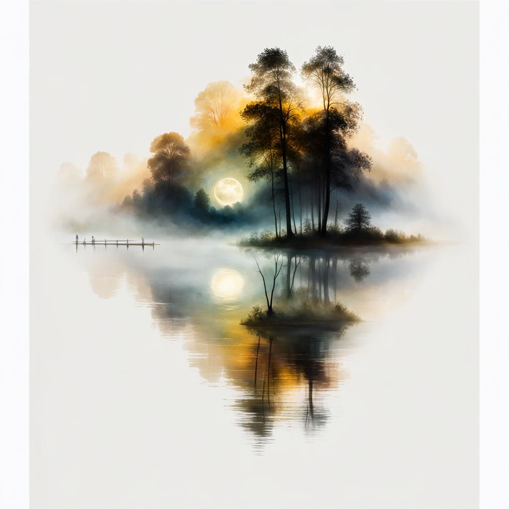 Misty Lake Nocturne Inspired by Romanticism
