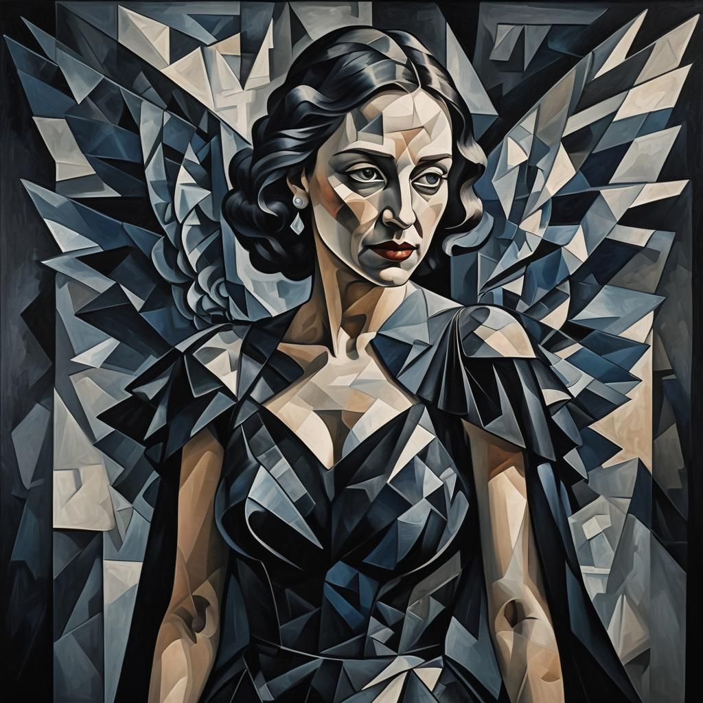 Black on black cubism evening gown , black geometry of cubis...