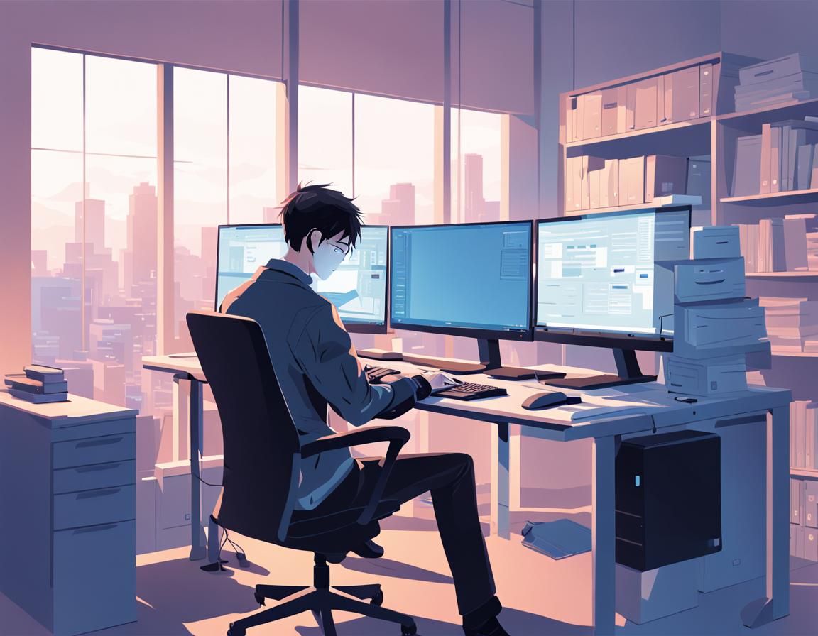 Man Working in Office: Minimalist Vector Illustration