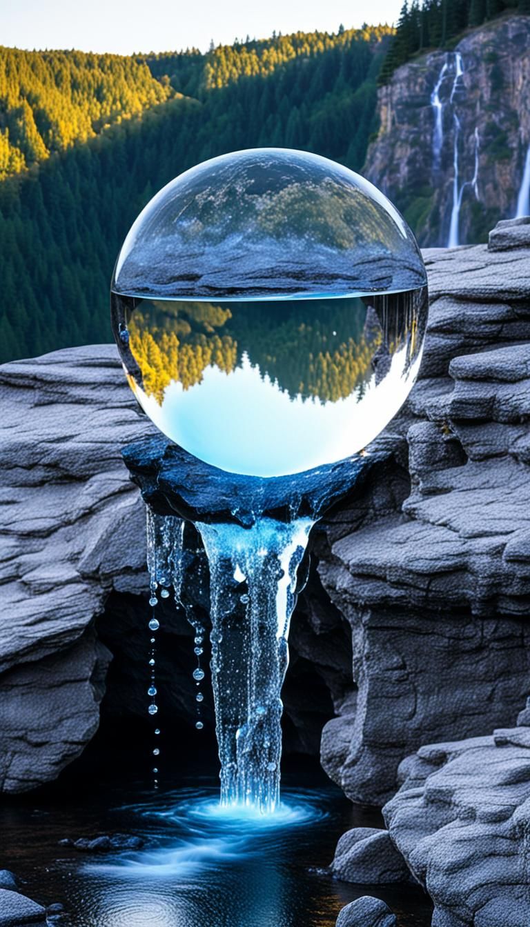 Crystal Sphere with Cascading Liquid Mercury