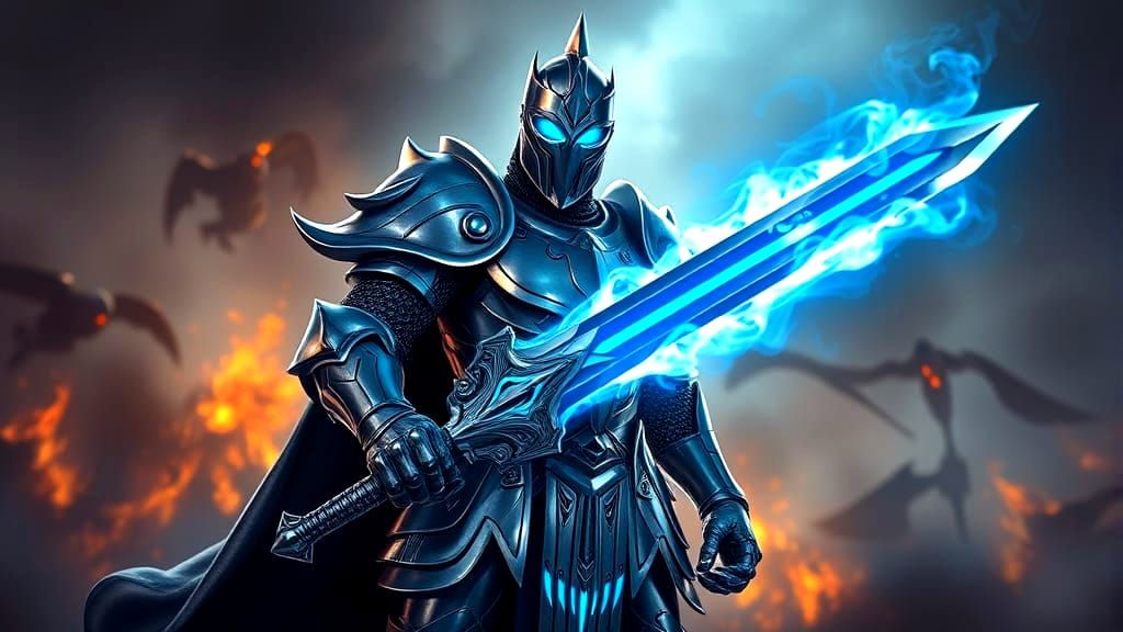 Majestic Knight in Chrome Armor Triumphs in Epic Battle