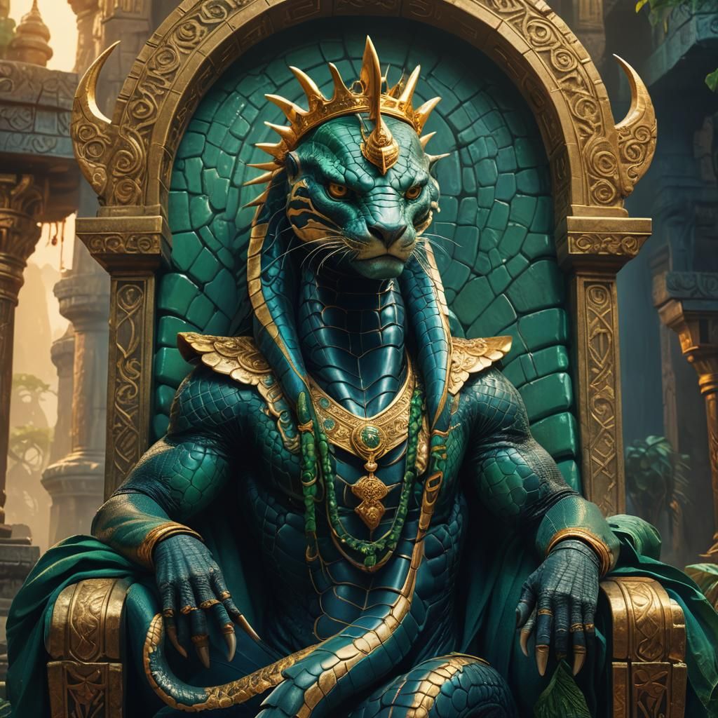 Majestic King Cobra on Throne in Fantasy Style