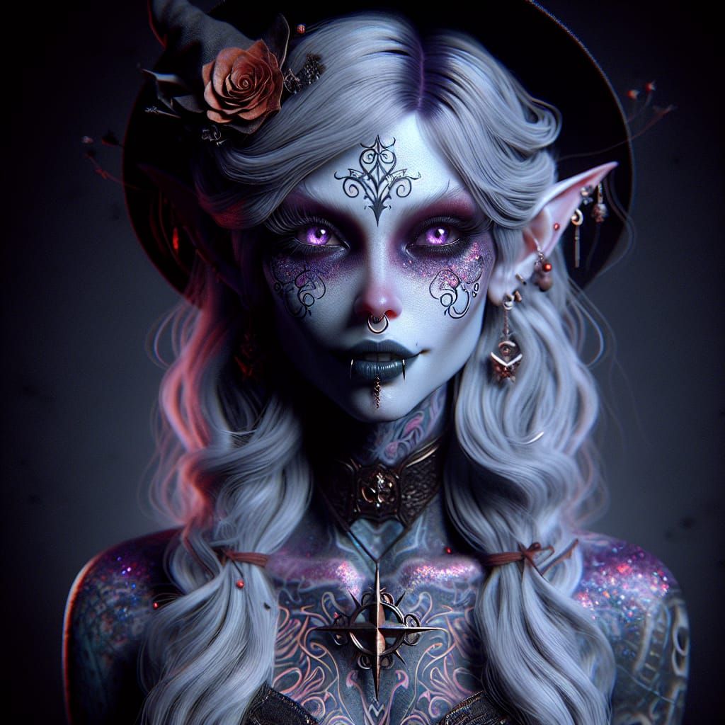 Dark Fantasy Tiefling Witch Portrait in 3D