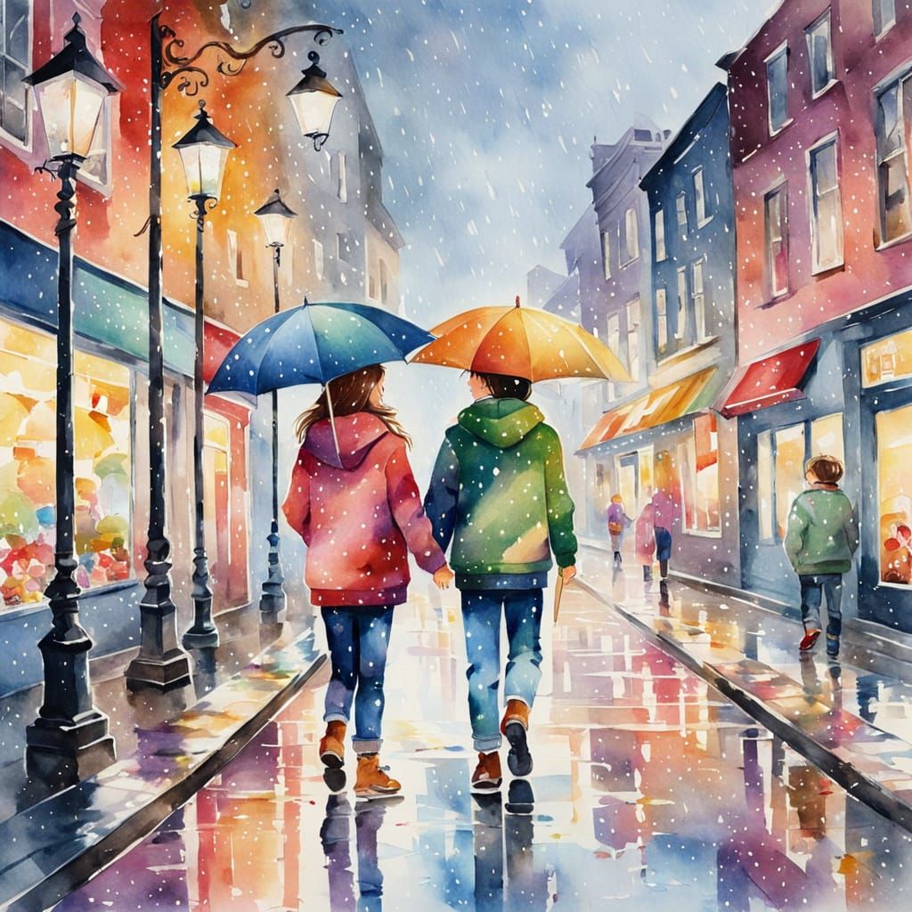 Sweatered Children Enjoy Ice Cream on a Rainy Winter Day in ...