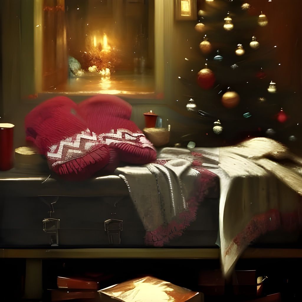 Cozy Christmas Home with Gifts, Oil Painting