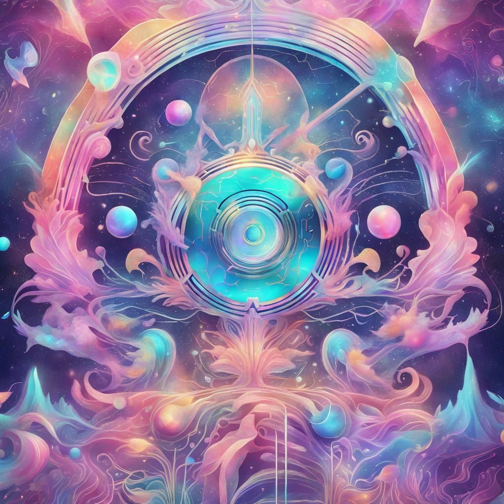 Holographic Cosmic Pastel Illustration in Mixed Media
