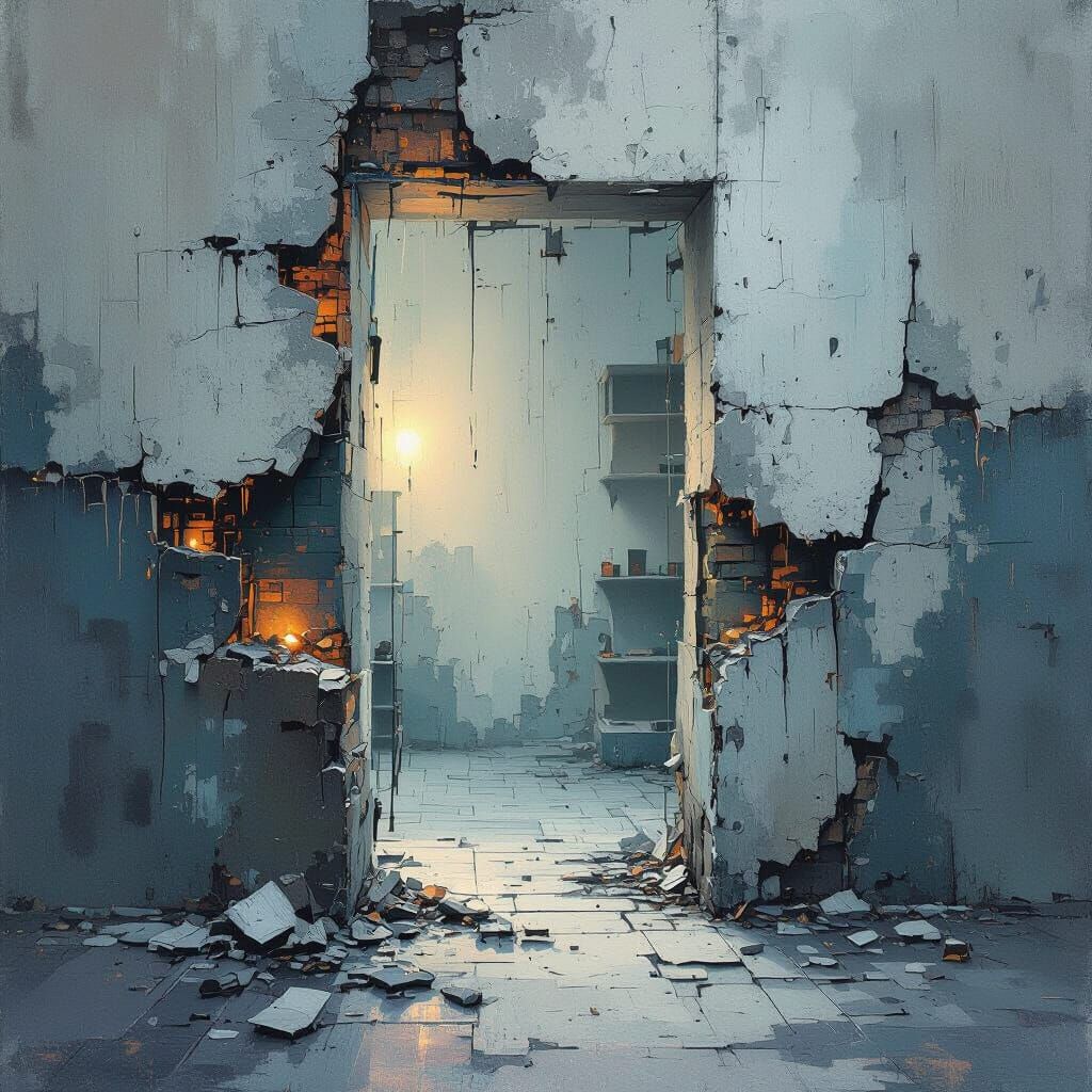 Abstract Surreal Artwork with Fragmented Textures and Glitch...