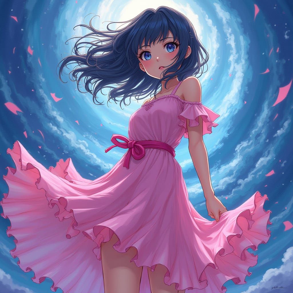 Anime-Inspired High School Girl in a Pink Dress