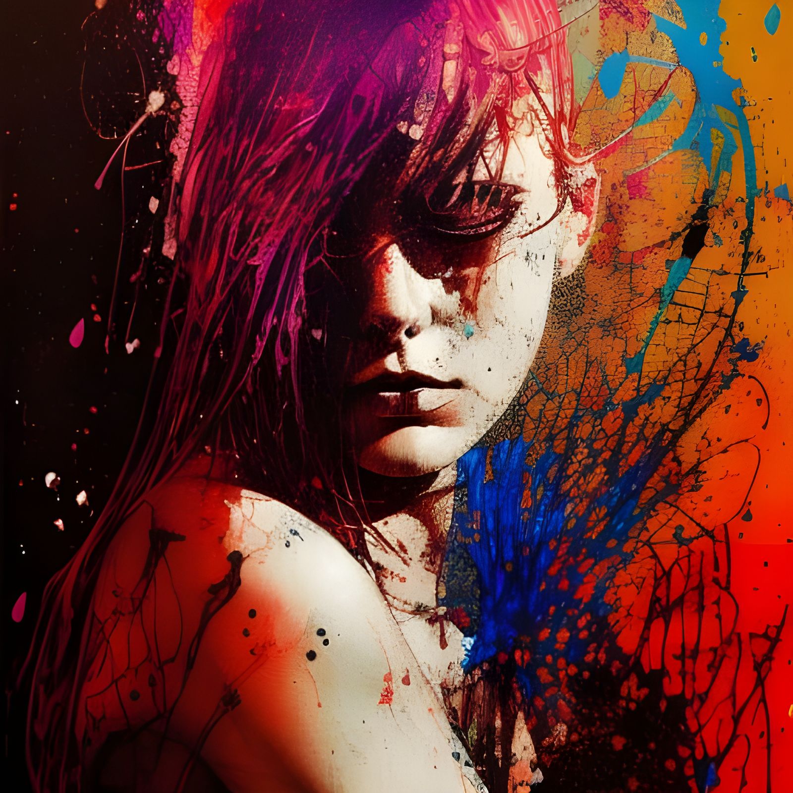 Abstract Portrait of Lovers in Ink Splash Art