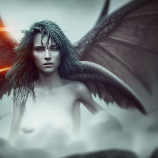 Cyberpunk Dragonscape with Neon Fire and Dog