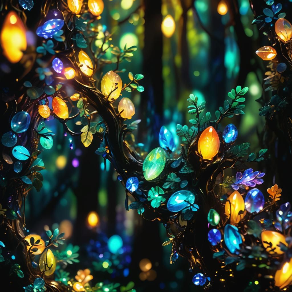 Glowing Bioluminescent Lamp in Enchanted Forest