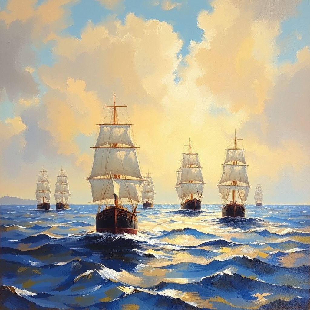 Impressionistic Fleet Sails the Ocean: Gurney Style
