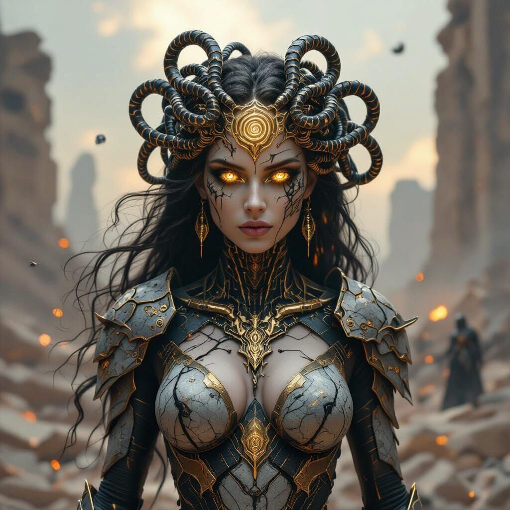 Cosmic Medusa Warrior with Stone and Marble Armor