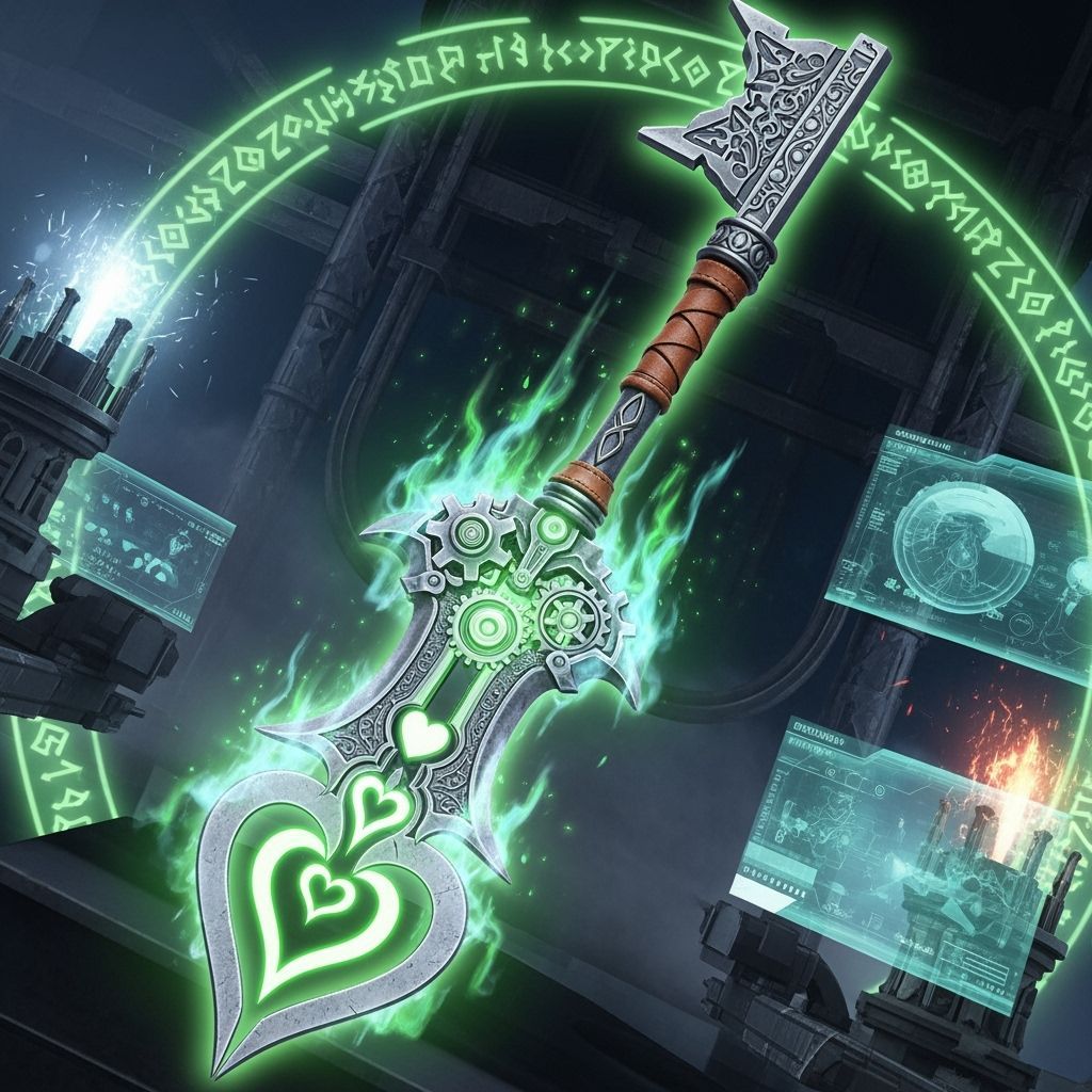 Ancient Keyblade with Kingdom Hearts Logo and Green Glow
