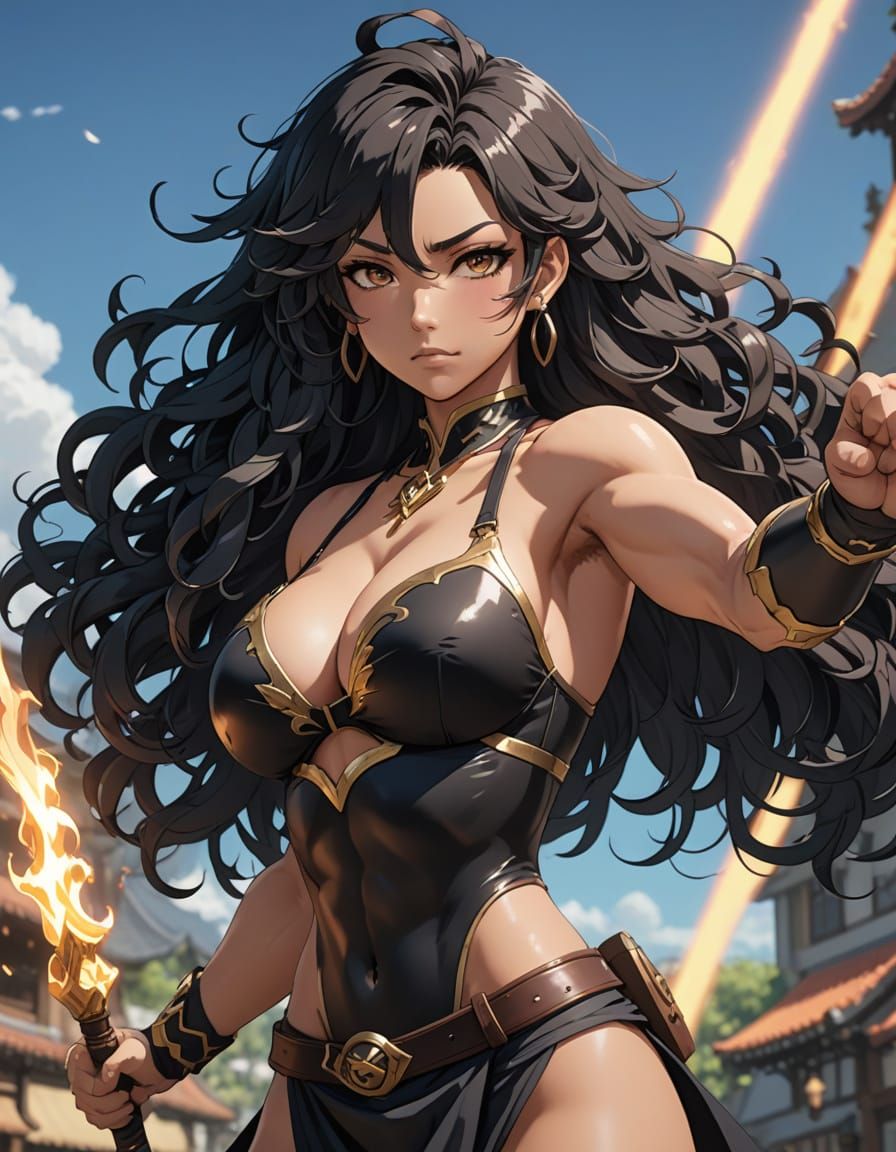 Fierce Anime Woman with Clenched Fist in 3D