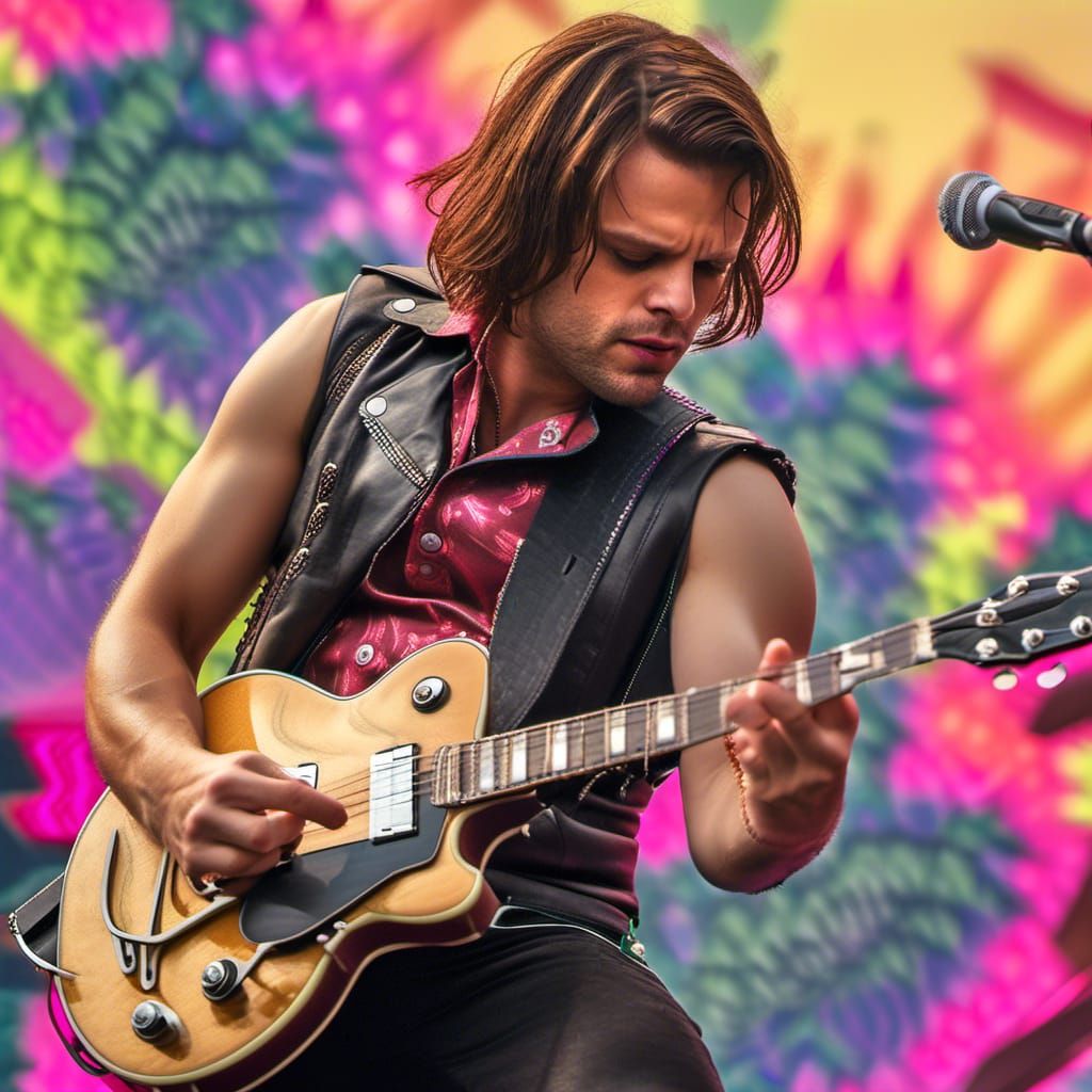 Rock Star Guitarist with Wild Hair