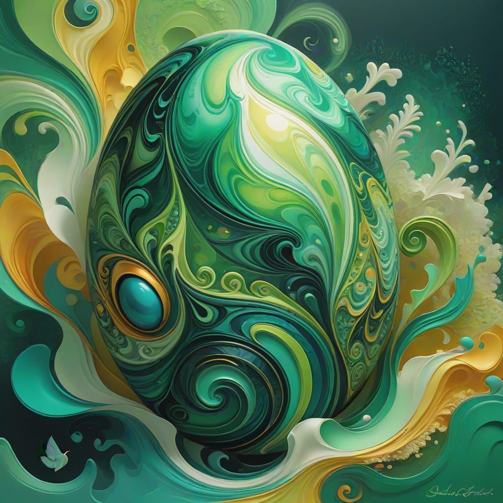 Whimsical Easter Egg in Vibrant Malachite Hues