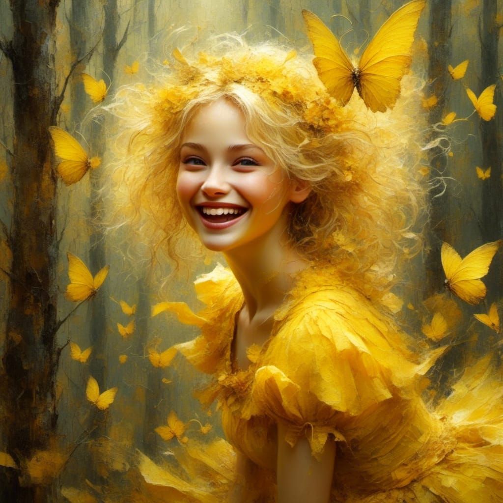 Joyful Yellow Fairy in Overcrowded Forest