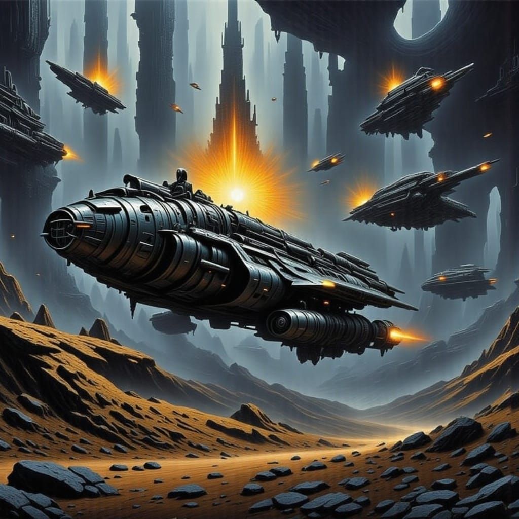 Spaceships Engage in Intense Cyberpunk Battle