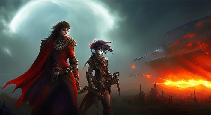 Spaceship Over Gypsy Camp in Dark Fantasy Style