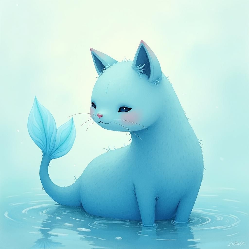 Blue Wave Cat in Dreamy Ethereal Style