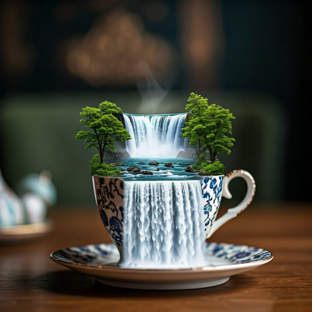 Miniature Niagara Falls in Paris Tea Salon
