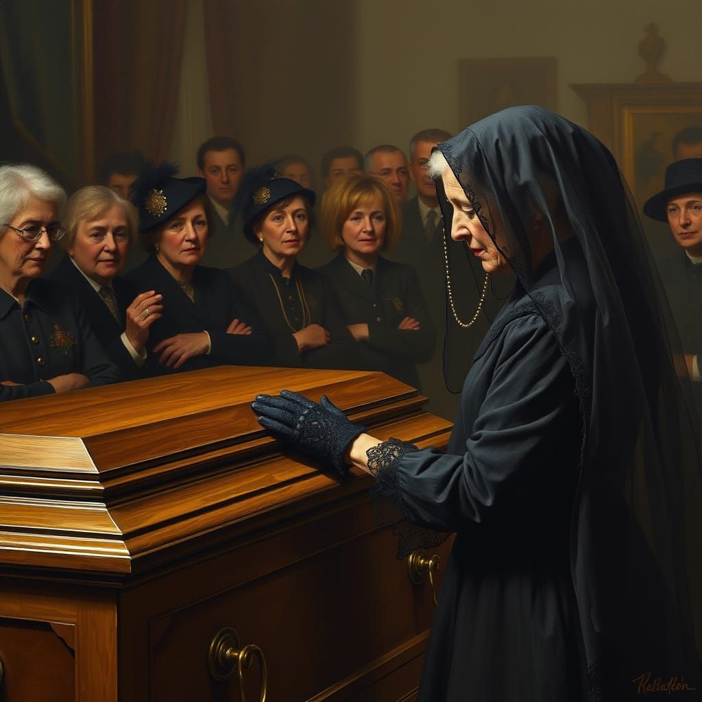 A Mourning Widow in Oil Painting Style