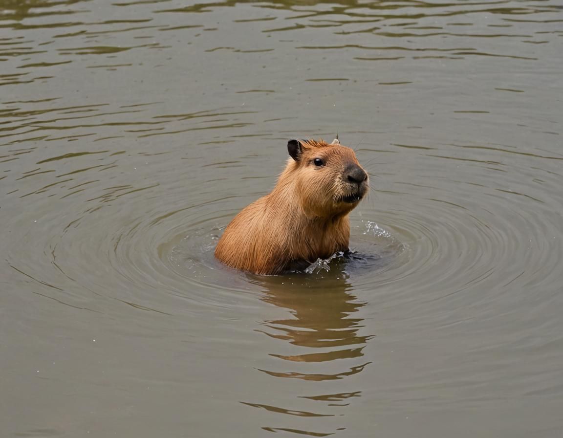 Cute Capybaras Playing in Water