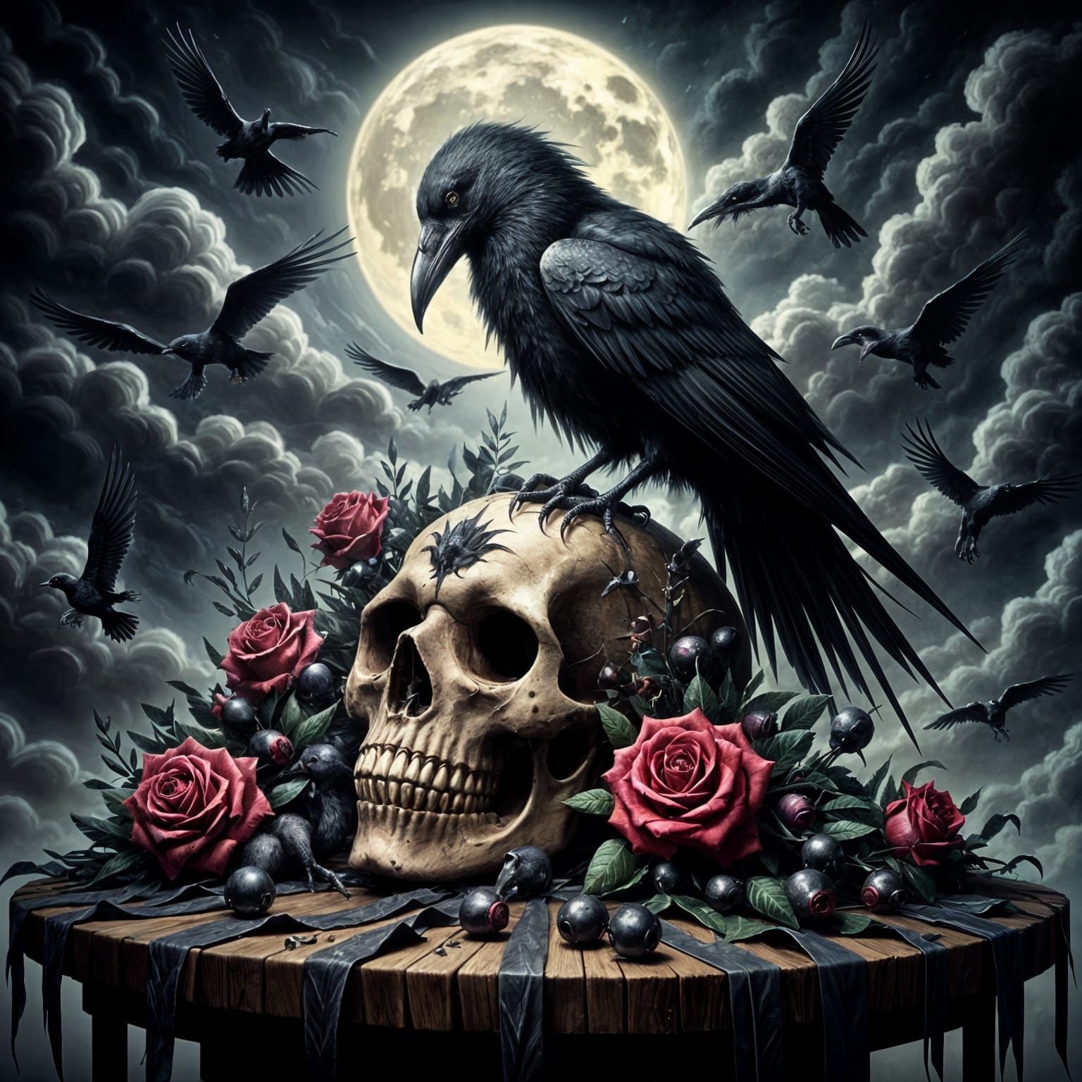 Raven on Skull Dark Fantasy Illustration