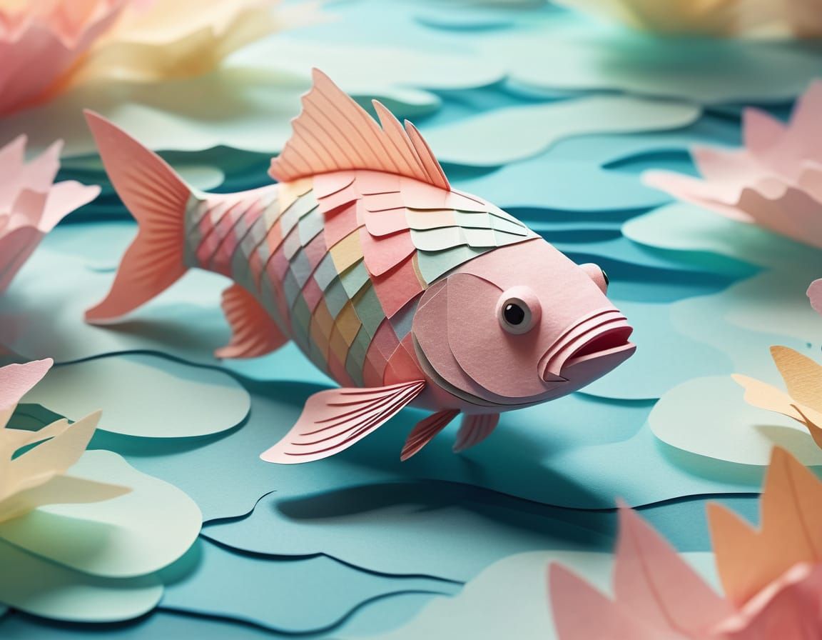 Tissue Paper Fish Swimming in Stream: Papercraft Art