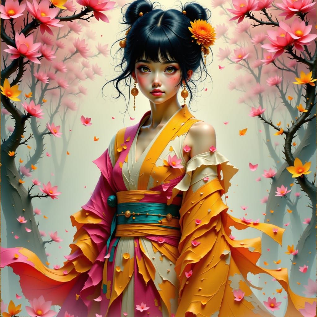 Madam Koi Koi in Kimono, Art Nouveau Style