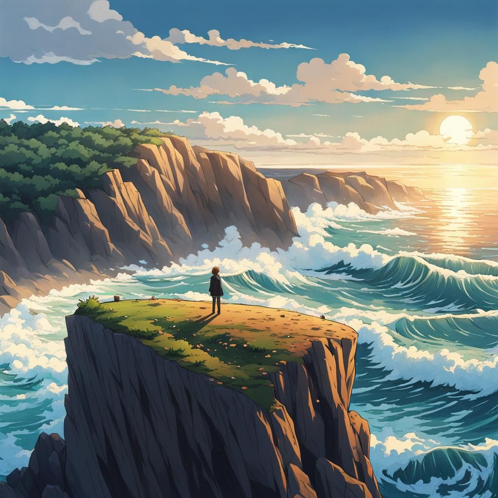 Ocean Cliffside in Anime Style