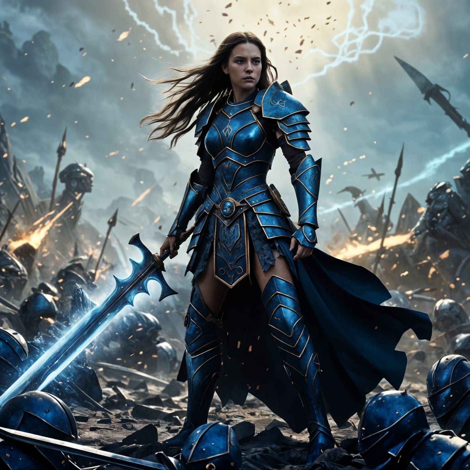 Ethereal Warrior Queen on Battlefield, Hyperdetailed Art
