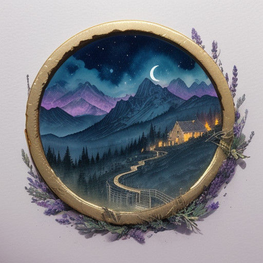 Lavender Peaks at Twilight in Vibrant Watercolour Style