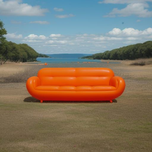 Psychedelic 1960s Orange Plastic Inflatable Sofa